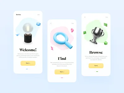 Onboarding // Mobile App Concept 3d app clean colors design flat illustrations ios minimalism mobile onboarding product design ui ux web webdesign