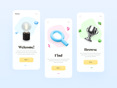 Onboarding // Mobile App Concept 3d app clean colors design flat illustrations ios minimalism mobile onboarding product design ui ux web webdesign