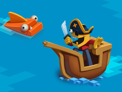 June 25. Day of the Seafarer 3d calendar day fish fun illustration isometric isometric illustration june pirate print sailor sea seafarer ship voxel