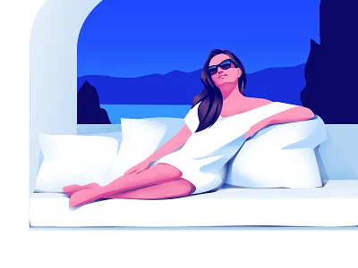 Sunny day art design illustration lady landscape light sky vector water woman