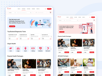 Healthcare Website blue design diagnostics health health packages health tests healthcare red tests ui ux visual design web design website