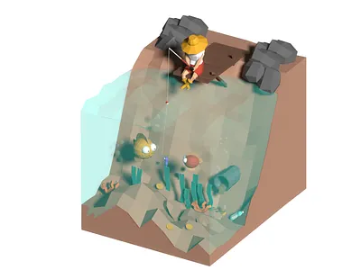 Fishing Life 3d blender blender3d blender3dart character characterdesign fish fishing illustration isometric lowpoly lowpolyart sea