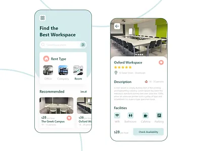 Workspace Rent app clean creative design education illustration rent rental simple smart ui ux workspace