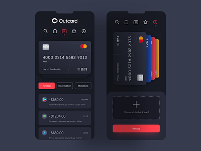 Outcard Bank Card Management Program Design app ui uiux 应用界面设计