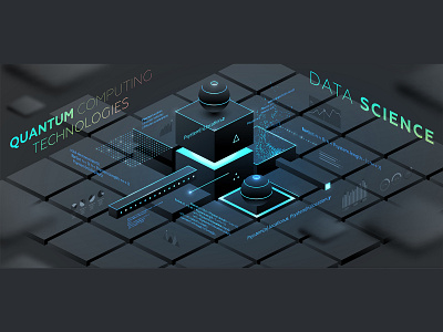 Quantum computing series bigdata clean computing data database design digital futuristic illustration isometric isometry processor quantum technology ui ux vector web