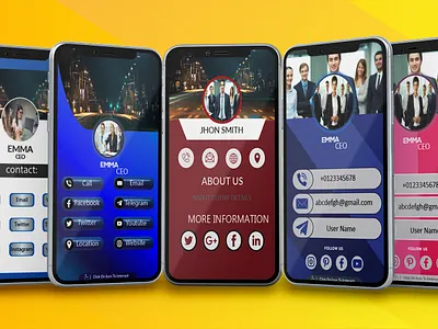 Clickable Digital Business Card branding business card design business card mockup clickable design digital business card digital design digital illustration letterhead template smart phon displey smart phone mock up stationary design ui ux