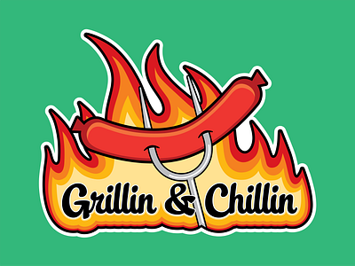 Grillin & Chillin Sticker Design cookout design fire grilling hot dog illustration sticker design summer vector