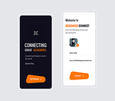 DESIGNERS CONNECT clean concept condensed font connect creative dark ui design designer designs login form login screen mobile mobile app design mobile ui neomorphism orange trending trendy ui ux