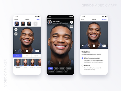 Video CV Maker App app app ui blue clean clean ui innovation interface design ios minimal modern product design purple startup tech technology ui user inteface ux ui design video cv video cv maker app