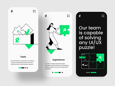 IT Website Concept black black white black ui blackandwhite clean ui concept development company icons illustraion it company minimal mobile mobile app mobile design onboard simple illustration steps team ui uidesign