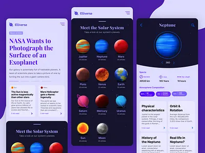 Elliverse - Newsfeed App app clean education mobile app nasa newsfeed solar system space