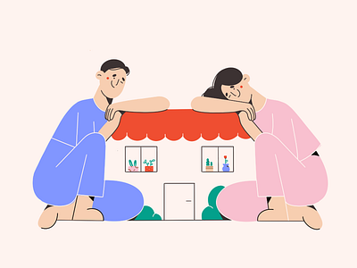 New home boy character character design clean couple family girl home illustration illustration 2d love minimal art vector art