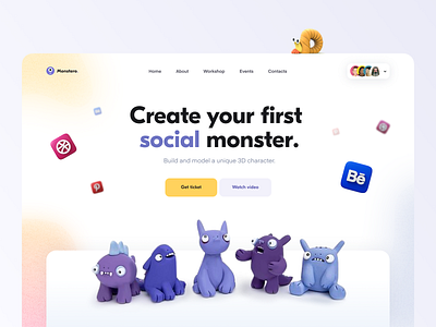 Monstero Workshop // Landing page 3d 3d art art branding clean desktop landing learning minimal object study teach ui web design website workshop