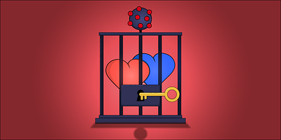 Coronavirus Couples Trapped in Quarantine adobeillustator cartoon cell coronavirus emoji header image heart hearts jail key metal prison vector