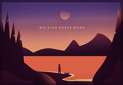 Walking Under Moon art design illustration illustrator minimal typography ux vector