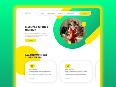 E-Learning Website Landing Page - Designed in Adobe XD adobe xd tutorial adobexd colors e learning landing page learn madewithadobexd online study ui design webdesign