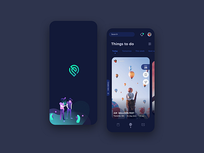 Ethos App app app icon appdesign blue dark app dark mode dark theme dark ui design events events app homepage illustration interface landing logo splash tickets ui ux