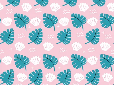 pink beach pattern on a gray pacific northwestday beach beachy palm pattern patterns pink repeat sea seamless shells trees vector