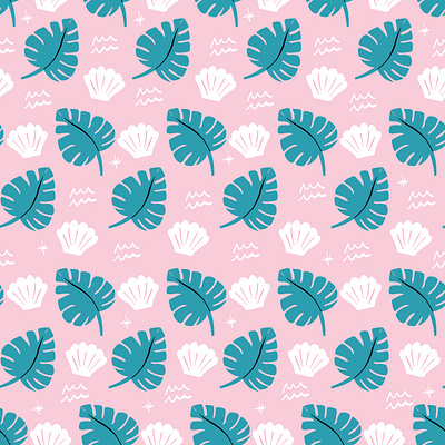 pink beach pattern on a gray pacific northwestday beach beachy palm pattern patterns pink repeat sea seamless shells trees vector