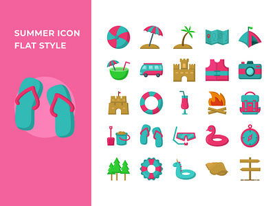 Summer Icon Flat Style adventure beach flat holiday icon illustrator minimal summer vacation