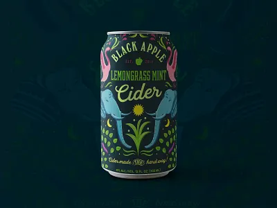 Black Apple Cider Concept black apple can can design catepillar cider cider can concept concept design concept designing crane design elephant illustration lemongrass mint mockup mockups pattern product design swan