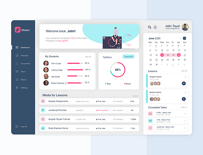 Tutor Portal adobexd clean design dashboard app education inspiration management app material ui study track uiux web design website