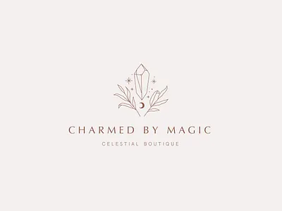 Crystal Gem Boutique Logo botanical logo boutique branding celestial crystal gem feminine illustration minimal premade logo witch logo