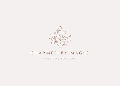 Crystal Gem Boutique Logo botanical logo boutique branding celestial crystal gem feminine illustration minimal premade logo witch logo