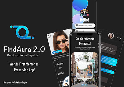 FindAura - World's First Memories Preserving App! design emotion memory ui ux vector web