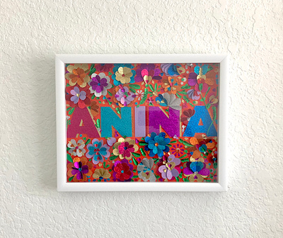 Framed Glitter Paper Name Art - Anina tactile design