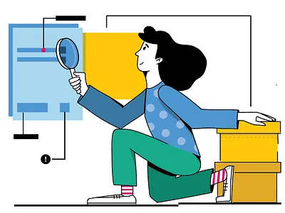 Extracting data from the documents archive data visualisation documents error extraction flat illustration information management people search uiux ux visual design website women