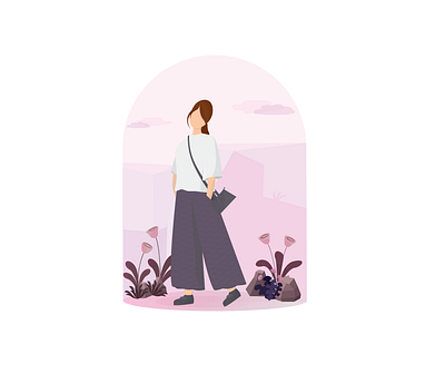 Girl in the Park 3d art calm casual character design fasion flowers girl grass lady purse shadows sky stones urban woman