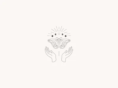 Celestial Hand Butterfly Logo brand assets brand identity celestial logo icons illustration minmal marks monoline logo design moth logo