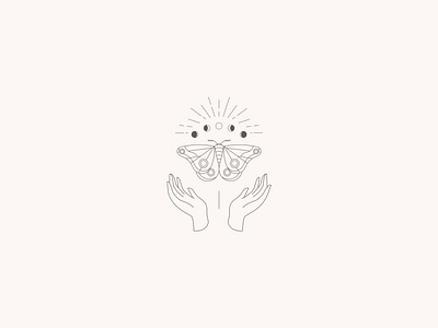 Celestial Hand Butterfly Logo brand assets brand identity celestial logo icons illustration minmal marks monoline logo design moth logo