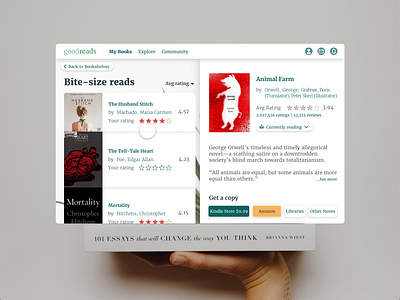 Bite-size reading list adobe adobe xd book details book rating bookclub books details page goodreads lists manage mockup panels reading app reading list scroll stacks ui web website xddailychallenge