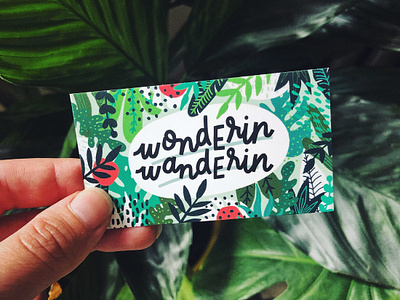 wondErin wandErin business cards branding businesscard handdrawing handlettering illustration lettering plants summer tropical