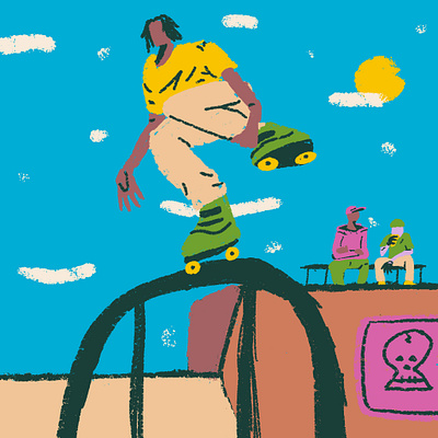 Bladin character colorful drawing editorial figures fun illustration quirky rollerblade sports whimsy