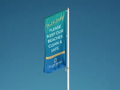 Clean Waves Beach Flag brand identity flag flag design graphic design identity design logo logo design signage