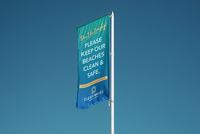 Clean Waves Beach Flag brand identity flag flag design graphic design identity design logo logo design signage