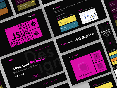 Portfolio concept dark mode dark mode dark ui flat minimal negative space ui vector web website website design