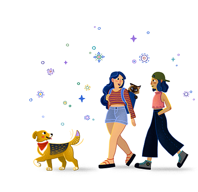 Sestritsy cat character design dog illustration sisters space