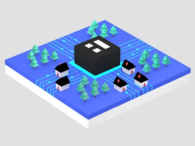 Isomorphic View - Clay Neighborhood Fiber Grid 3d community illustration internet