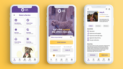 PawPals Dog Walking App app design product design ui ux