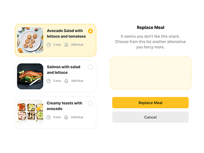 Replace Meal UI app design diet drag drag drop form input iphone meal radio radio buttons replace select snippets ui ux