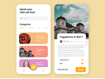 Flutvote - Home screen and detail screen app design flat illustrator material minimal mobile app mobile design ui ui ux ux vector vote