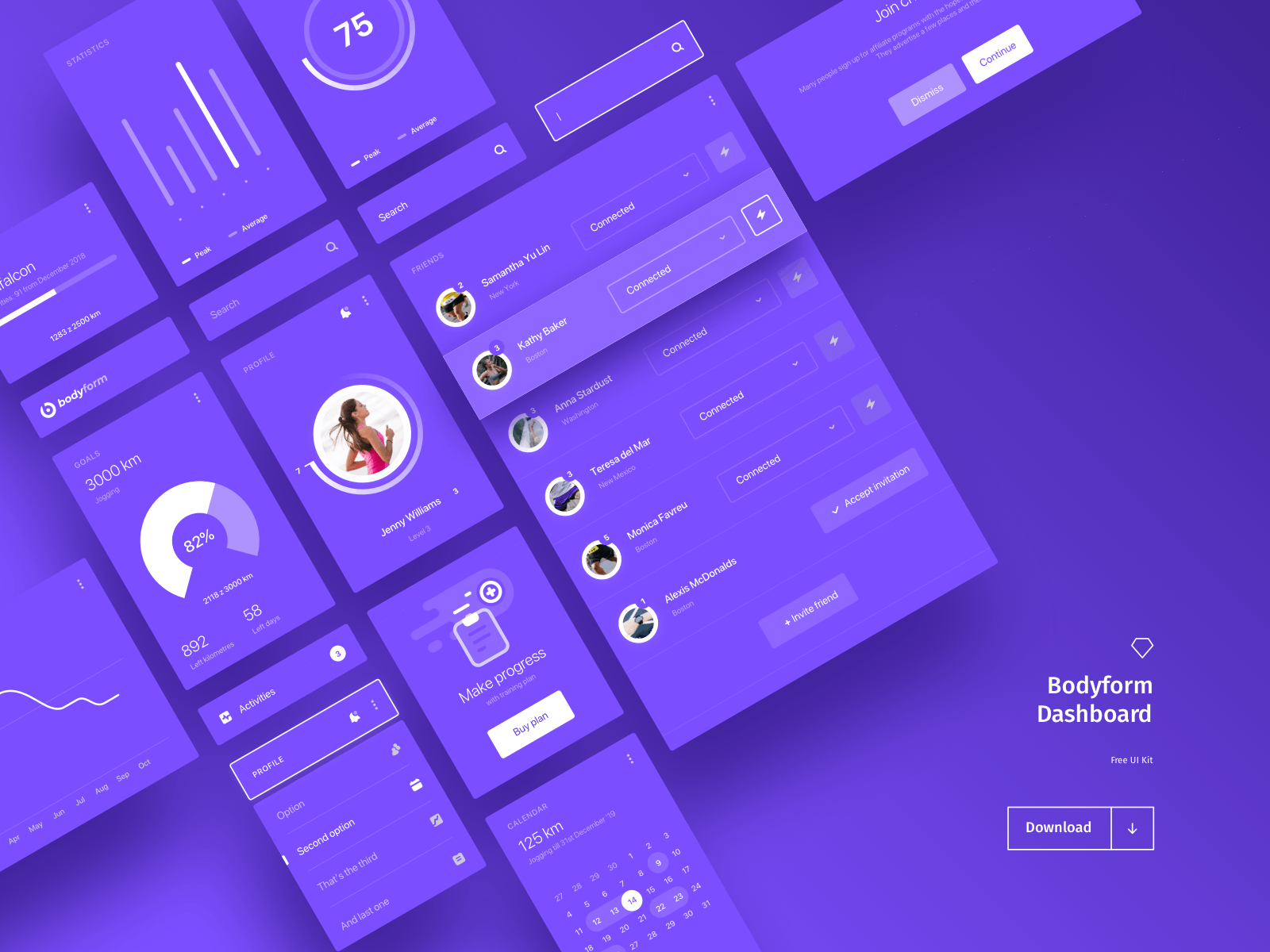 Bodyform Dashboard UI Kit - Freebie activity activity tracker admin panel app buttons charts dashboard design download fitness forms freebies grid health layout sketch freebie sport statistics ui kit web app