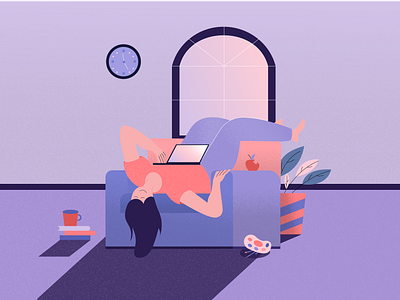 Lazy Girl 2d illustration calm designforcalm flatdesign flatillustration illustration illustrator landing page lazy lazy girl lounging minimal art minimal illustration ui ux workfromhome