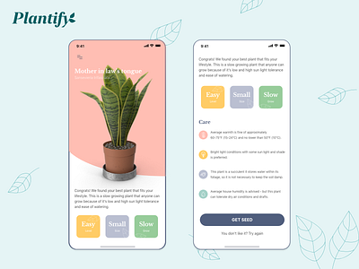 Plantify - grow plant mobile app UI adobe xd app branding clean ui design green illustration interface logo mobile mobile app mobile ui plant product design ui uiux ux