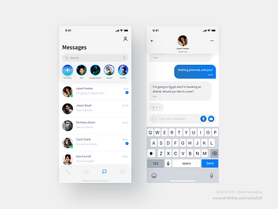 DailyUI_#013 - Direct Messaging adobe xd app design chat app dailyui dailyui013 design iphone app light theme message app messages mobile app ui design