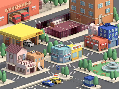 City Town 3d 3d illustration c4d cinema4d city illustration illustration isometric lowpoly modeling render store